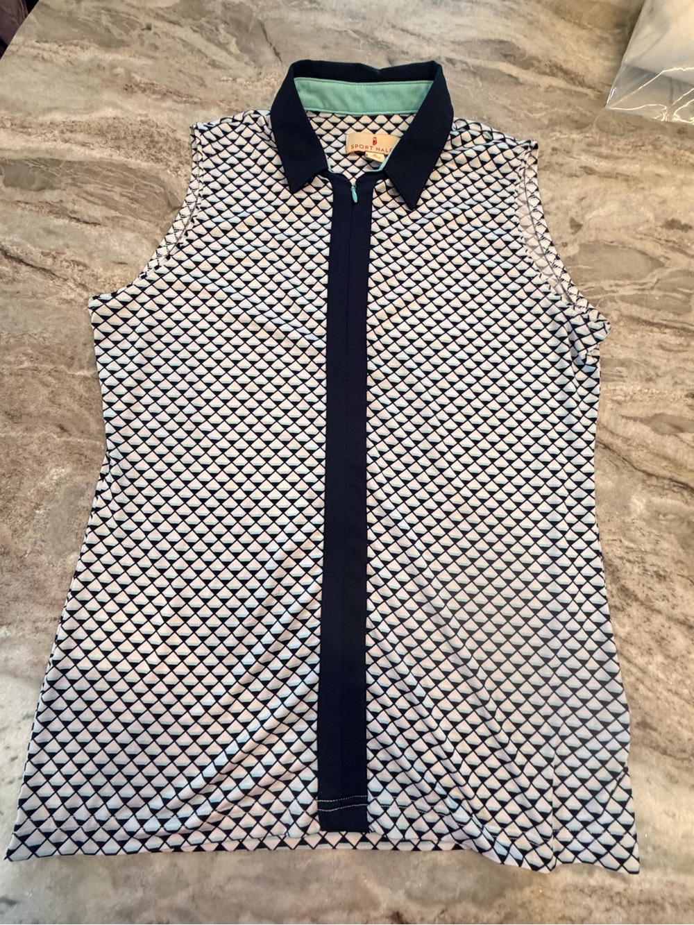 Sport Haley Sleeveless Geometric Golf Polo Top Medium